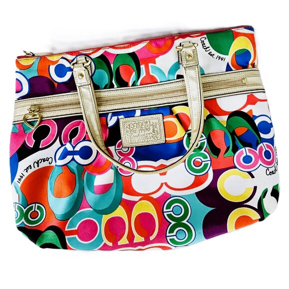 👜 Coach Poppy Multicolor Tote #F20080 – Bold, Spacious & Iconic Style - Picture 1 of 16